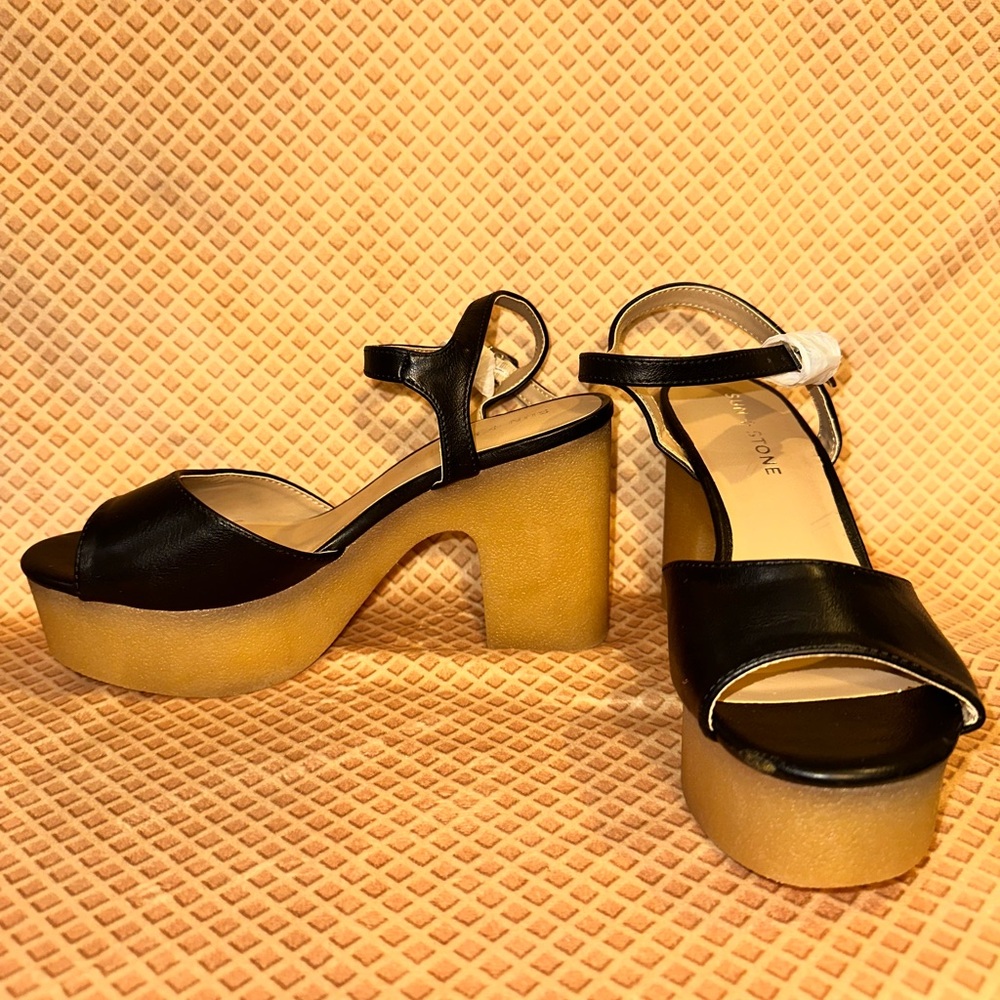 Sun + Stone Black Platform Block Heel Sandals